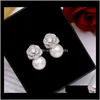 Mooie Diamond Zirkon Camillia Flower Pearl -oorbellen voor vrouw Girls Super glinsterende ins mode Luxe ontwerper 925 SILVER POST C6ST J74SA