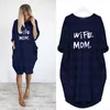 Żona mama letnie sukienki swobodne kobiety moda okrągła szyjka T-koszulka długi rękaw Sundress Slim Sexy Sukienka plus size s-5xl