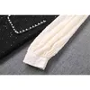 ショートビーズのツイードドレス女性包装ランタンスリーブWaveselvedgeスタンドカラースリムブラックホワイトレディースパーティー210520