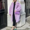 秋冬女性ファッションシックな紫色のテディコート女性ボタンポケットラペルカラー暖かいアウターガールカジュアルストリートウェア211105