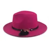 Brede runder fedora cap met bontgordel trilby hoeden vrouwen elegante hoed winter herfst vintage vilt caps jazz panama sh20049