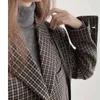 Yedinasファッション女性の格子縞のブレザーワークオフィスレディスーツスリムシングルブレストジャケットポケットビジネス女性ブレザーコート210527