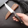 1pcs Top Quality Outdoor Survival Straight Hunting Knife 5Cr13Mov Satin Drop Point Blade Full Tang Ebony Handle Fixed Blades Knives With Leather Sheath