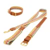 Bohemian set krage koppel halsband gratis högkvalitativ presentförpackning mjuka läder hund husdjur collar leder tillbehör