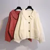 H.SA秋のファッションの女性が襟のフリルのセーターカーディガンヌットボタン冬コート210417