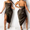 Casual Dresses Neon Satin Lace Up Summer Women Bodycon Long Midi Vintage Backless Elegant Party Outfits Sexy Club Clothes Vestido 273o