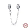 New 100% 925 Sterling Silver Flower Safety Chain Charms Bead Fits Pandora Bracelet Pendant Woman Fashion Fine Jewelry