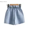 Blue Solid Casual Women Denim Shorts 2021 Été lavé haute taille coréenne Elastici Ladies Daily Bottom Mini Women's