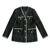 ZAWFL Luxury Designer Brand Wool Blends Coat for Women Fashion Black Vintage V-Neck Plaid Wide Waisted T S-XXL 211029