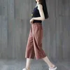 Summer Casual Loose Wide Leg Pants Female High Waist Black Cropped Trousers Women Elastici with Pocket PLus Size 210604