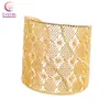 Algeria Wedding Bridal Hand Cuff Bangles Hollow Flower Pattern Luxury Gold Color Bracelets Free Size