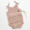 Baby Girl Hollow Out Odzież Letnia Odzież S Szelki Knit Spodenki Garnitur Outfit Infant Set 210521