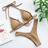 Sexy gerippter brasilianischer Bikini-Badeanzug für Damen, zweiteiliges Bikini-Set für Damen mit Neckholder-Badeanzug