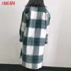 Tangada Autumn Winter Women green plaid Long Coat Jacket Casual Warm Overcoat Fashion Long Coats AI35 210930