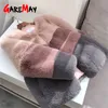 winter warm fur coat for women faux with short tide color matching pink women's from plush 210428