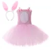 Rosa Bunny Girl Fatume Criança Crianças Coelho Tutu vestido roupas para bebé meninas ano novo vestidos de aniversário de páscoa roupas de férias 210317