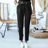 Foridol lace up waist casual women pants autumn winter black pink pants capri high waist trousers harem long pants pockets 210415