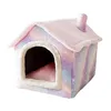 Lits pour chats, meubles en peluche rose étoilé, nid de maison pour animaux de compagnie, chenil doux, panier semi-fermé détachable, lavable, grotte pour chats, produit 2752453