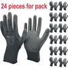 24pieces12 Pai Bezpieczeństwo Rękawiczki robocze czarne pu nylonowe rękawiczki bawełniane przemysłowe produkują rękawiczki marki 3706537