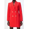 Za Mulheres Primavera Outono Moda Dupla Breasted Vermelho Slim Long Blazers Casaco Vintage Sleeve Feminino Outerwear 211122