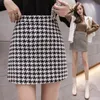 Realeft Autumn Winter Stylish Houndstooth Skirt女性ウールスケータースカートハイウエストAラインセクシーなミニ女性220224