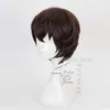 New Arrival Anime Bungo Stray Dogs Dazai Osamu Short Brown Curly Hair Heat Resistant Cosplay Costume Wig + Keychain Cap Y0913