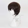 Nieuwe Collectie Anime Bungo Zwerfhonden Dazai Osamu Kort Bruin Krullend Haar Hittebestendige Cosplay Kostuum Pruik + Sleutelhanger Cap y0913