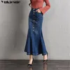 Harajuku Vintage Bodycon Femmes Jupe longue avec taille haute Jupe femme Trompette Sirène Denim Jeans Jupes Femmes Jupe Femme 210412