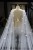 Beyaz Gelin Peçe 3 M Uzun Düğün Veils Wrap 3D Çiçek Tarak Velos De Novia Katedrali ile Gelin Lüks