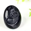 Bijoux fins pendentif en jade d'obsidienne naturelle du collier de bouddha pour les femmes amuiet chanceux hommes