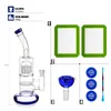 REANICE Dab Pipe Glass acrylic bongs Recycler 14.5mm Jonit Only Blue + Silicon mat/Silicone wax/dabber