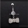 Dostawa kropli pępka 2021 Designer Dangle Bars Button Pierścienie brzucha przebijanie CZ Crystal Bowknot Biżuter na seksowne panie RZB2X