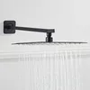 BECOLA Pommeau de douche à effet de pluie carré chromé noir ultra-mince 2 mm 10 pouces choix bras de douche mural au plafond de salle de bain 210724