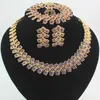 Fashion Bridal Wedding Gold color Rhinestone African Costume Dubai Party Necklace Bracelet Earring Ring Jewelry Set H1022