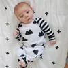 Белая черная полоса рукава облако новорожденного одежды для мальчиков мальчики ромпер младенческий джемпер девочка комбинезон + шляпа набор шапки 210413