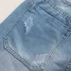 Pantalones cortos de mezclilla de moda azul claro poco profundo para hombre, pantalones vaqueros simples de moda con agujeros de gran tamaño de verano para hombre, talla 28-42 X0621
