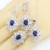 Earrings & Necklace Silver Color Bridal Jewelry Sets For Women Blue Crystal Bracelet Pendant Ring Wedding Gift Box