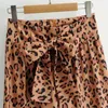 Mujeres Leopard Print Bow Decoración Pantalones de pierna ancha Casual Lady Pantalones sueltos P1970 210430