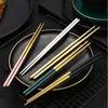 NEW21cm Gold Silver Stainless Steel Chopsticks Chinese Food Two-Tone Anti Skid Chopsticks Restaurant Hotel Portable Tableware LLB10097