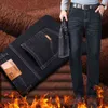 Winter Thermal Warm Flannel Stretch Jeans Mens Winter Quality Famous Brand Fleece Pants Men Straight Flocking Trousers Jean Male 211206