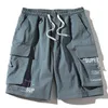 Single Road Mens Cargo Shorts Summer Orange Side Pockets Hip Hop Japanese Streetwear Harajuku Male Pants For 210713