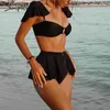 High waist bikinis set Off shoulder ruffled summer spring swimwear female Push up bathing suit Sexy women ring swimsuit 210630