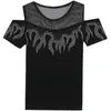 Fashion Diamond Net Garn T-shirt Damer O-Neck Summer Tops T-shirts Kvinnor Stor storlek Kortärmad Kvinnor Kläder 210507