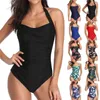 Swimsuit Women Print Bathing Suit Halter Bodysuit Push Up Swim Monokini Beachwear Plus Size Swimwear Female 210621