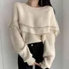 Lurex Pulloversエレガントな韓国のシックオフショルダーフリル女性のセーター秋のスーツのムヤー冬服18210 210415