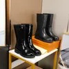 Mulheres DROPS Botas Baixas Médias Luxos de Alta Qualidade Designers Sapatos Casuais Couro Genuíno LOGO em relevo Bota de Chuva Impermeável Tamanho Grande 35-43