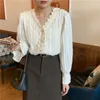 Apricot Stylish V-Neck Slim Shirts Sweet Fashion Sale Female Ruffles Pleated Chic Women All Match Blouses 210525