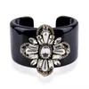 Armreif HAHATOTO Trendy Black Resin Intarsien Handmade Crystal Beaded Flower Statement Damenschmuck 3297