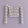 Women Summer Sexy T-Shirts Tees Tops ZA Long Sleeve Elasticity Off shoulder Female Knitting Fashion Street T shirt Clothing 210513