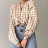 Kvinnor Fashion Oversized Jumper Houndstooth Stickad tröja Vintage Långärmad Loose Kvinna Pullovers Chic Toppar Khaki G2114 211123